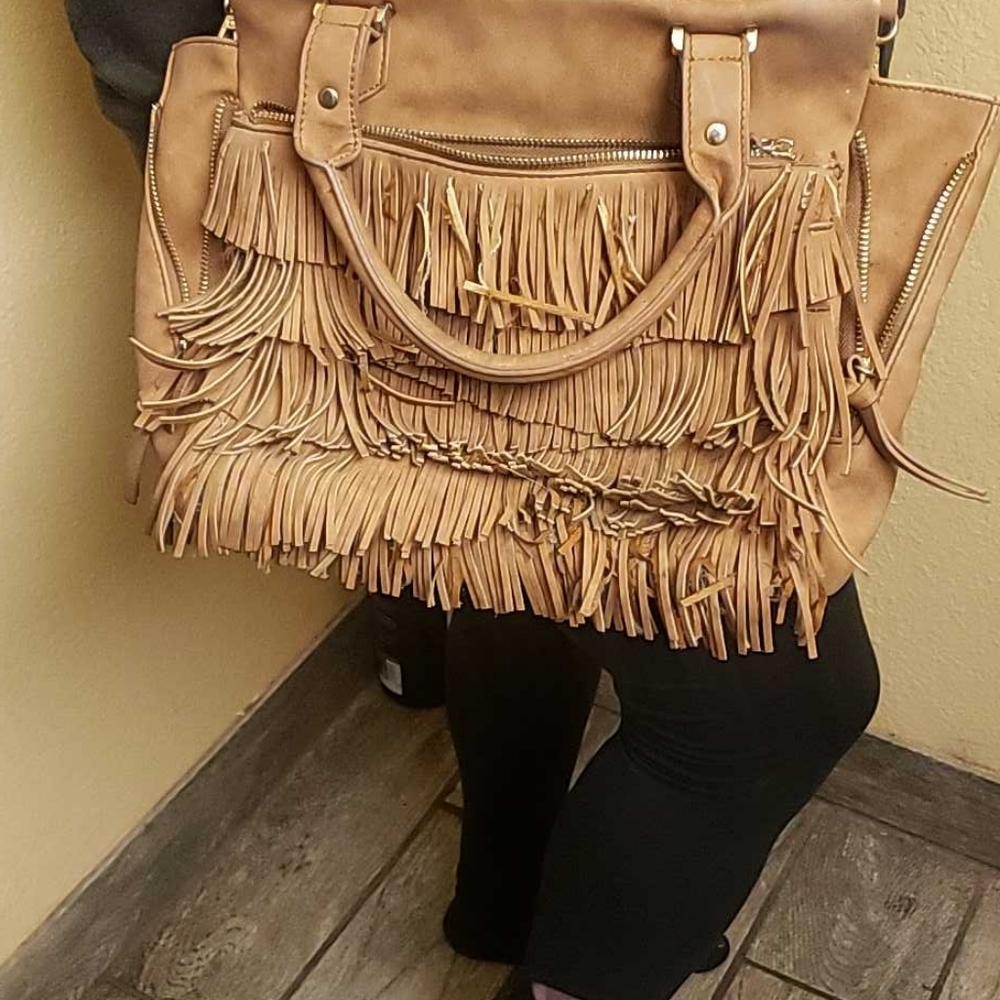 Tan fringe handbag